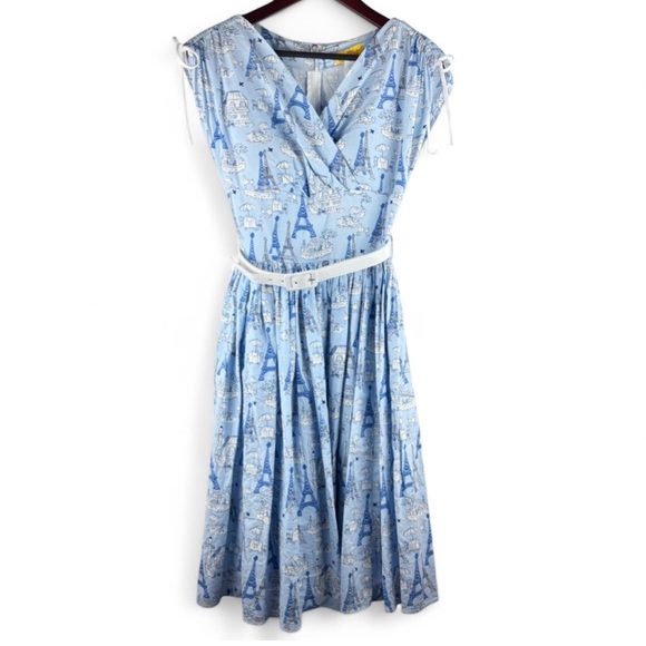 Bernie Dexter Blue Paris Poodle Dress French Pinup Style Rare Vintage Small EUC - Picture 3 of 11